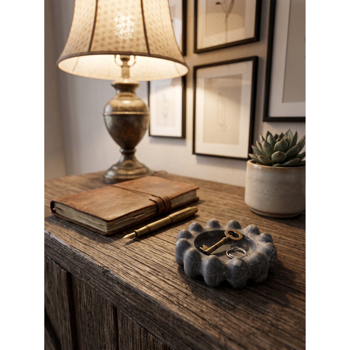 Scalloped Marble Catchall Dish, second angled three quarter view