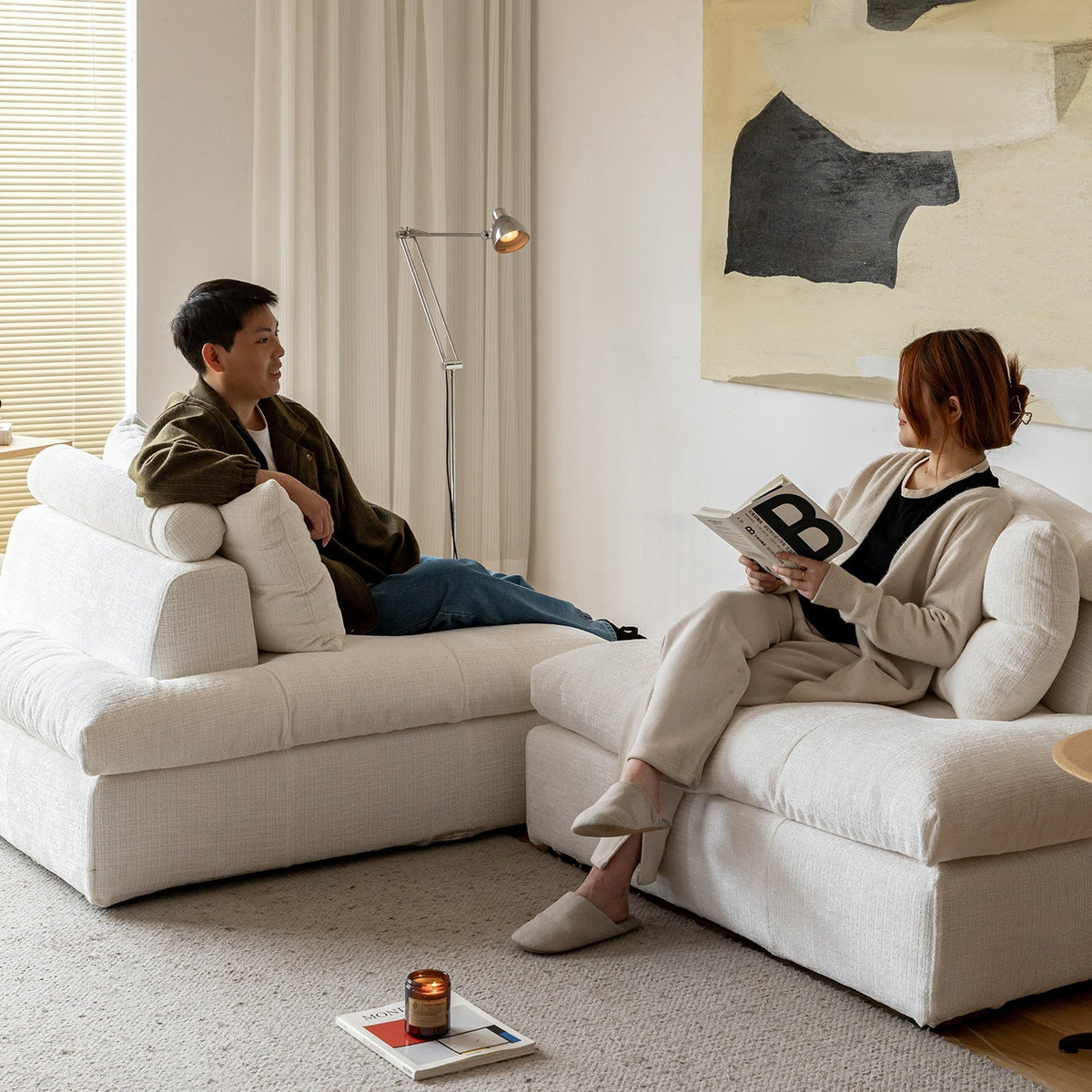 Scandinavian Chenille Velvet Fabric Modular 1 Seater Sofa GRAND
