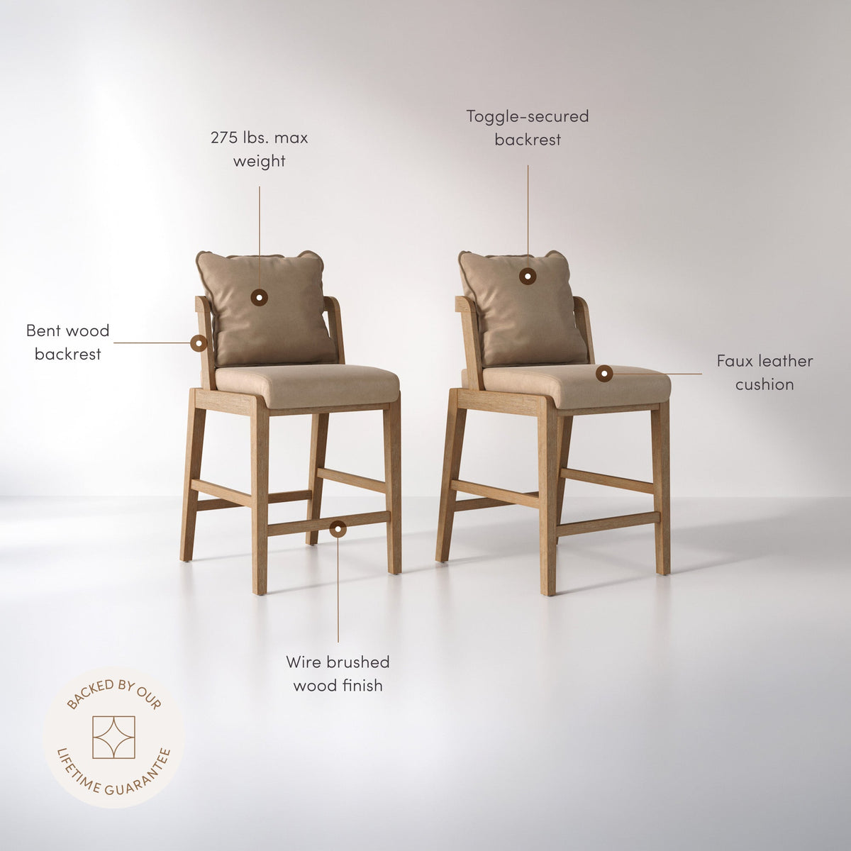 Scandinavian Faux Leather Counter Stool Light Brown, feature detail
