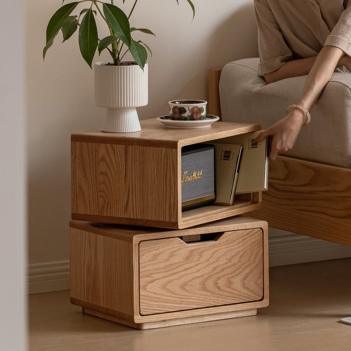 Scandinavian Oak Wood Revolving Side Table TWIST