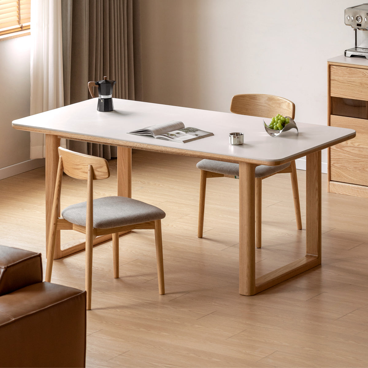 Scandinavian Oak Wood Sintered Stone Dining Table ANCHOR