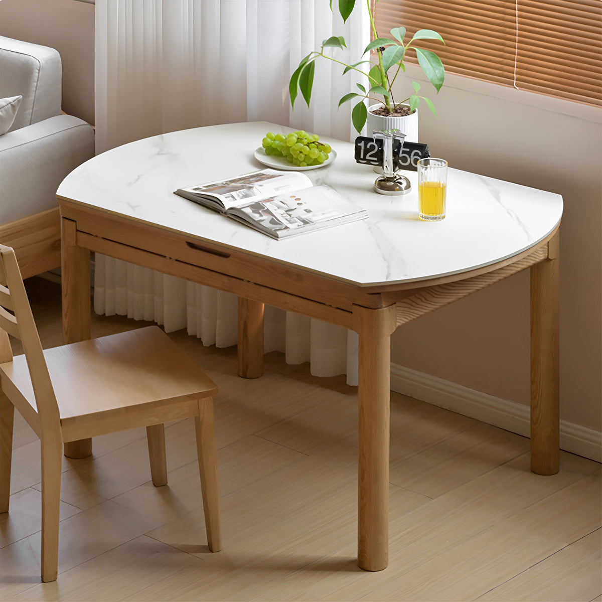 Scandinavian Oak Wood Sintered Stone Extendable Round Dining Table ORBIT