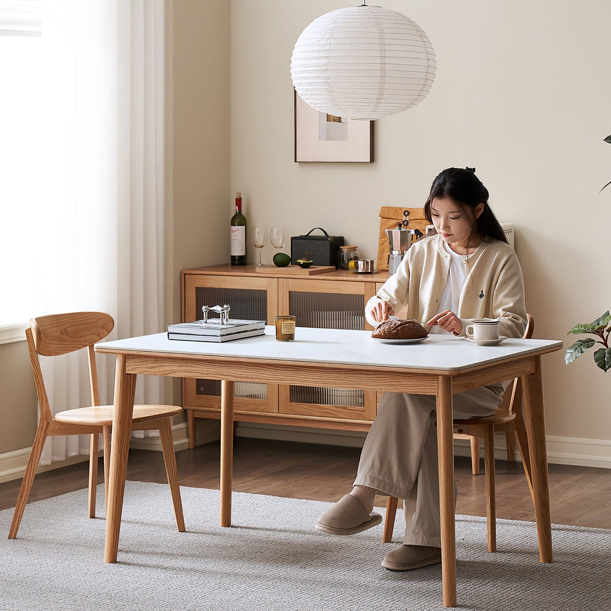 Scandinavian Sintered Stone Oak Wood Dining Table JADEN