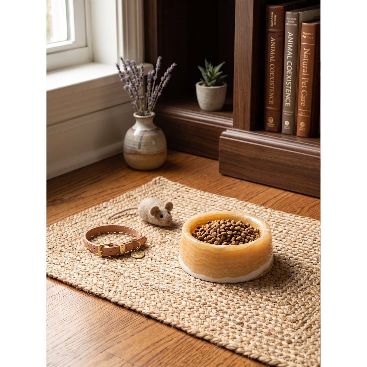 Sierra Marble Pet Bowl, second side profile