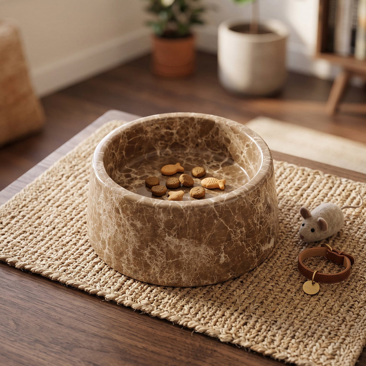 Sierra Marble Pet Bowl, top down view
