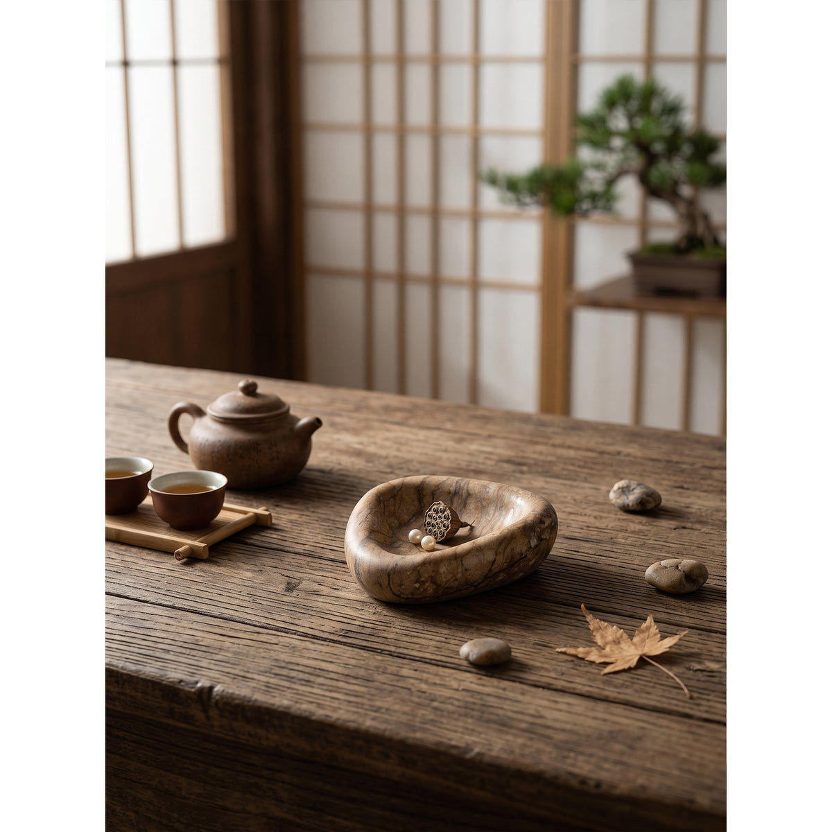 Sierra Stone Trinket Dish, styled on a console