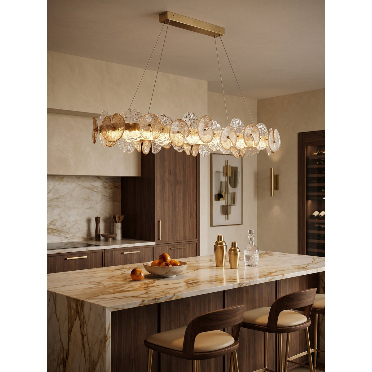 Sorelis Water Lily Linear Chandelier, angled three quarter view