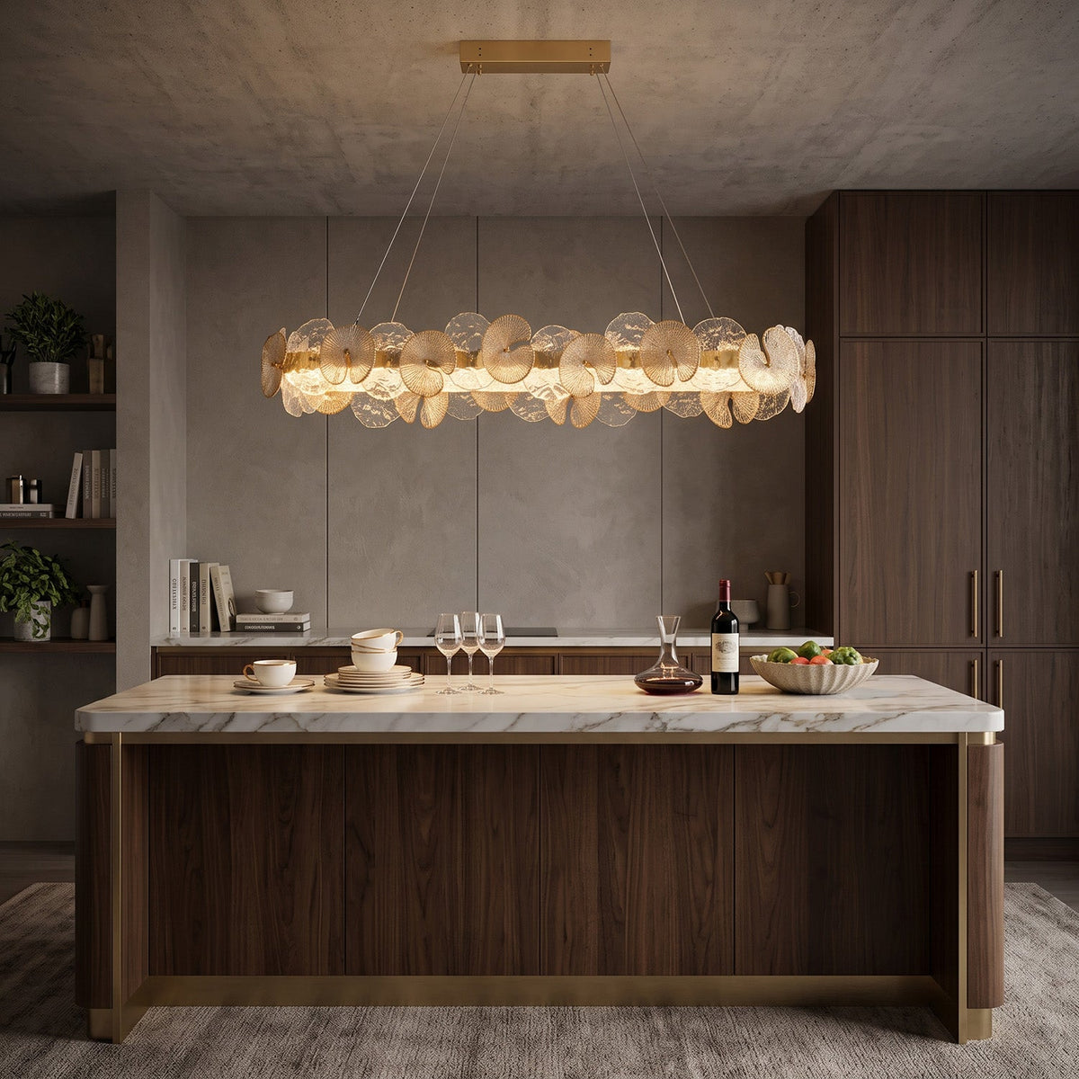 Sorelis Water Lily Linear Chandelier, unlit detail view
