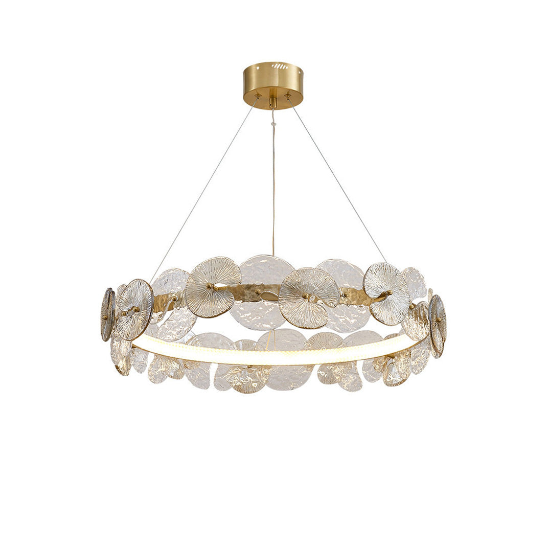 Sorelis Water Lily Ring Chandelier, lit in a styled room