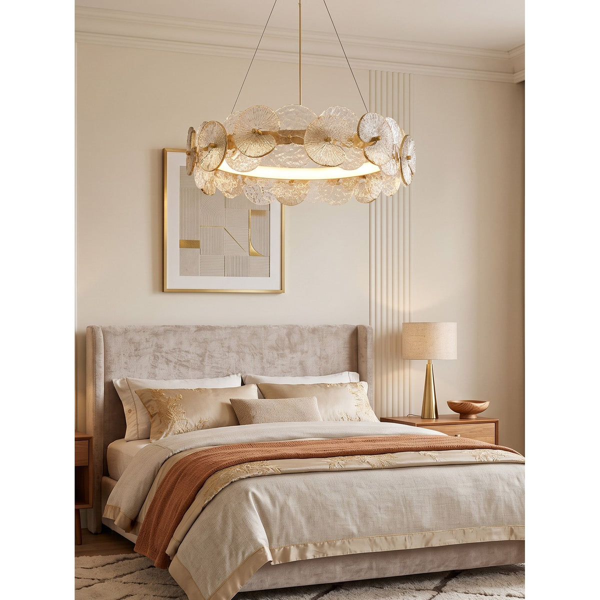 Sorelis Water Lily Ring Chandelier, second shade and diffuser detail