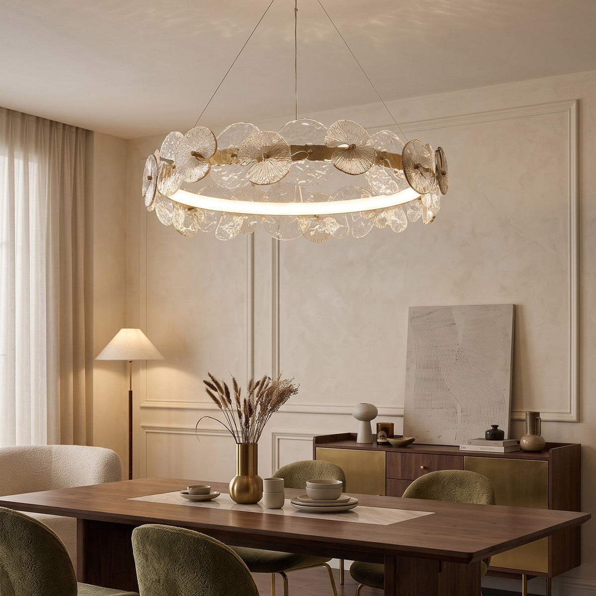 Sorelis Water Lily Ring Chandelier, shade and diffuser detail