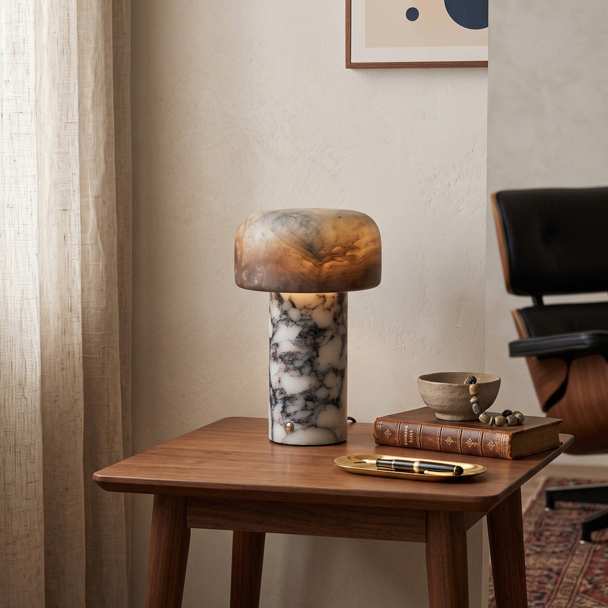 Sorvane Marble Alabaster Table Lamp, unlit detail view
