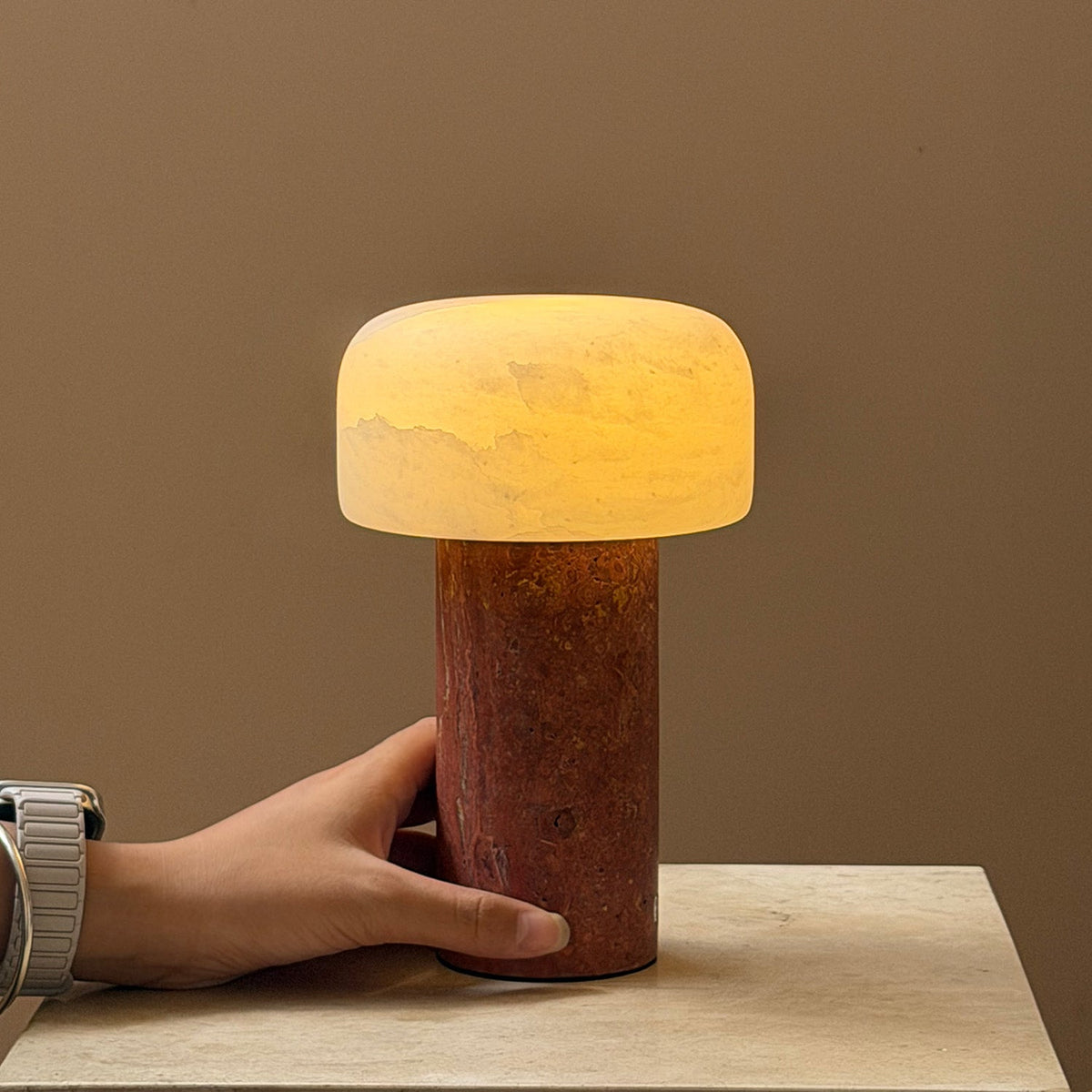 Sorvane Travertine Alabaster Table Lamp, second side profile