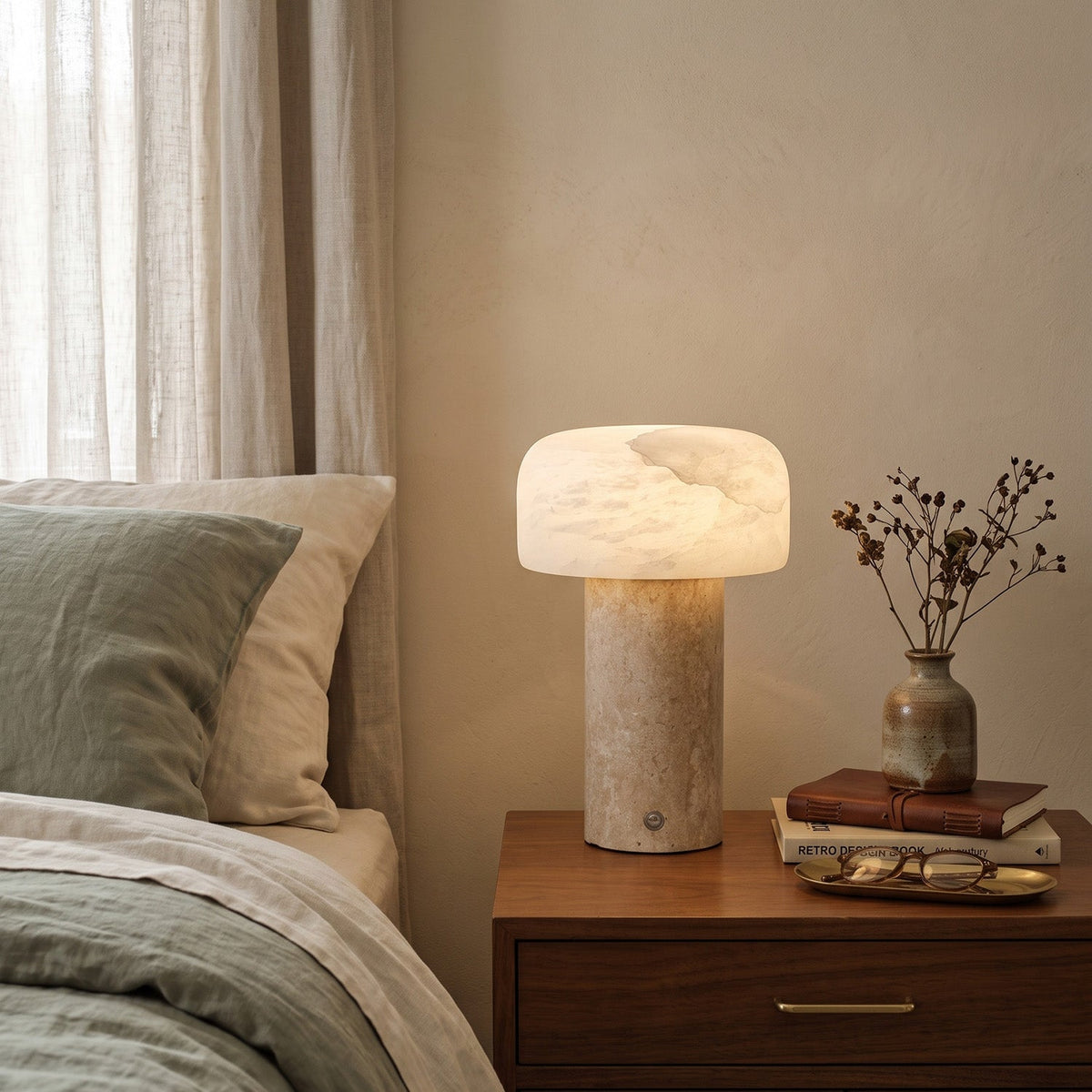 Sorvane Travertine Alabaster Table Lamp, base and stem detail