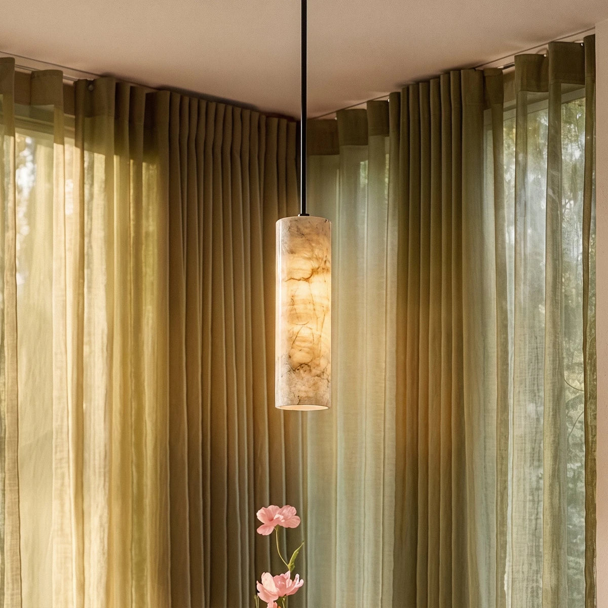 Sten Alabaster Pendant Light, second full fixture front view