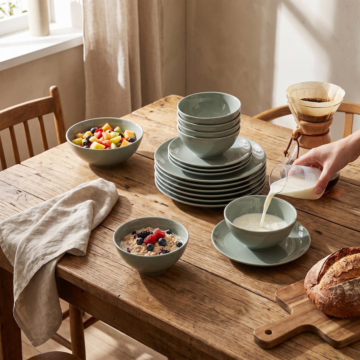 Stoneware Glossy Core Set, stacked view