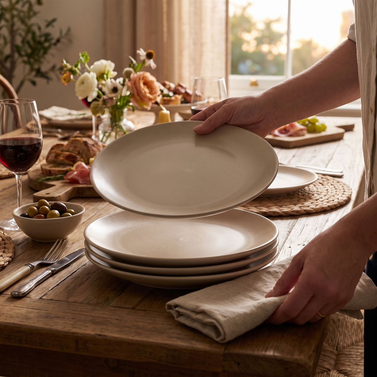 Stoneware Glossy Small Plate Set, stacked view