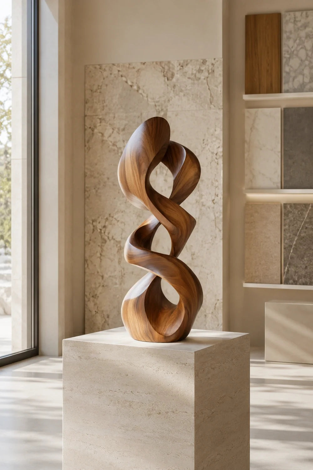 Summit Abstract Wood Sculpture, held for scale