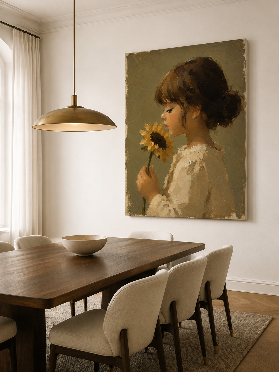 Sunflower Bun Girl Canvas Art, corner and edge detail