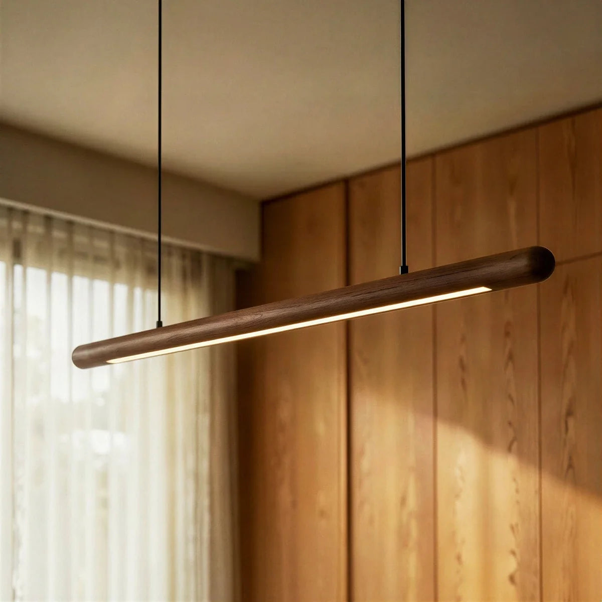 Svelte Walnut Pendant Light, second close up of the finish and material