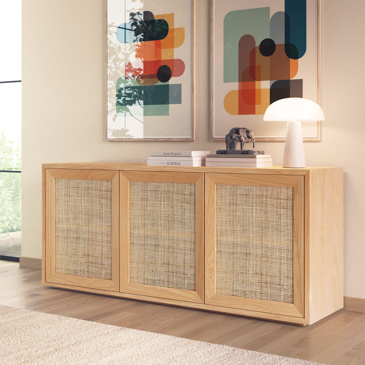 Tate 76" Oak Sideboard, second styled room view