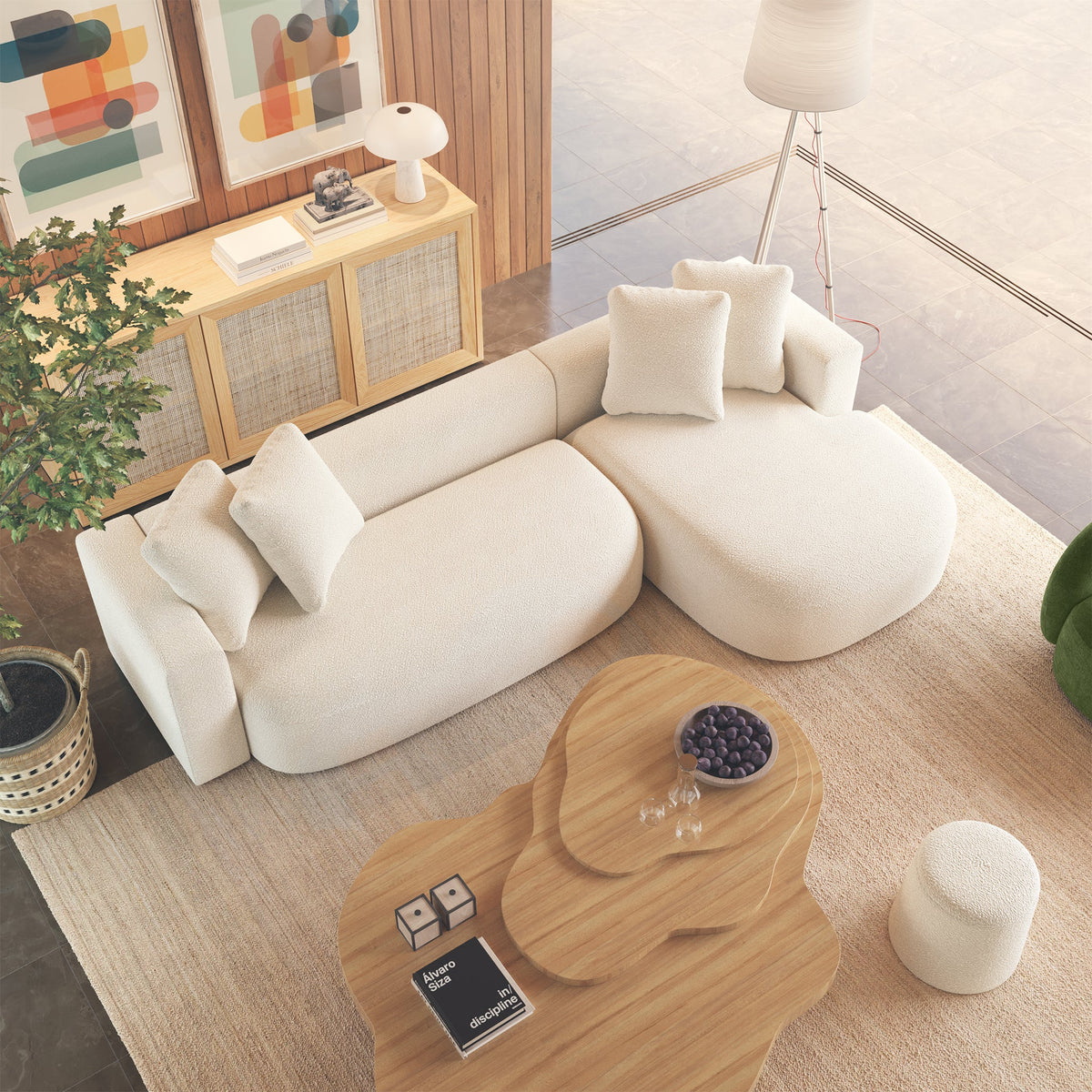 Tate 76" Oak Sideboard, styled in a living space