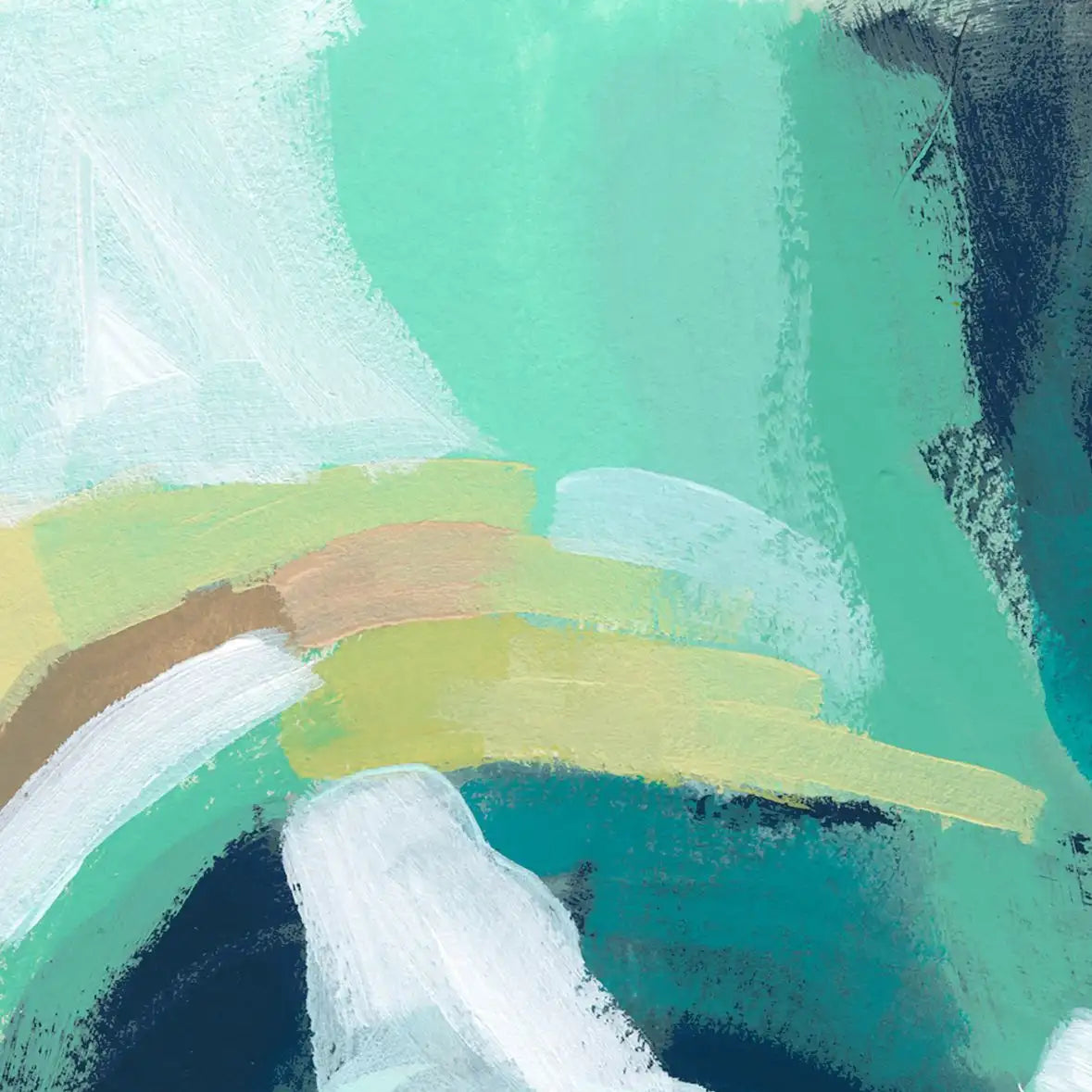 Teal Swirl Abstract IV Wall Art, hung above a console
