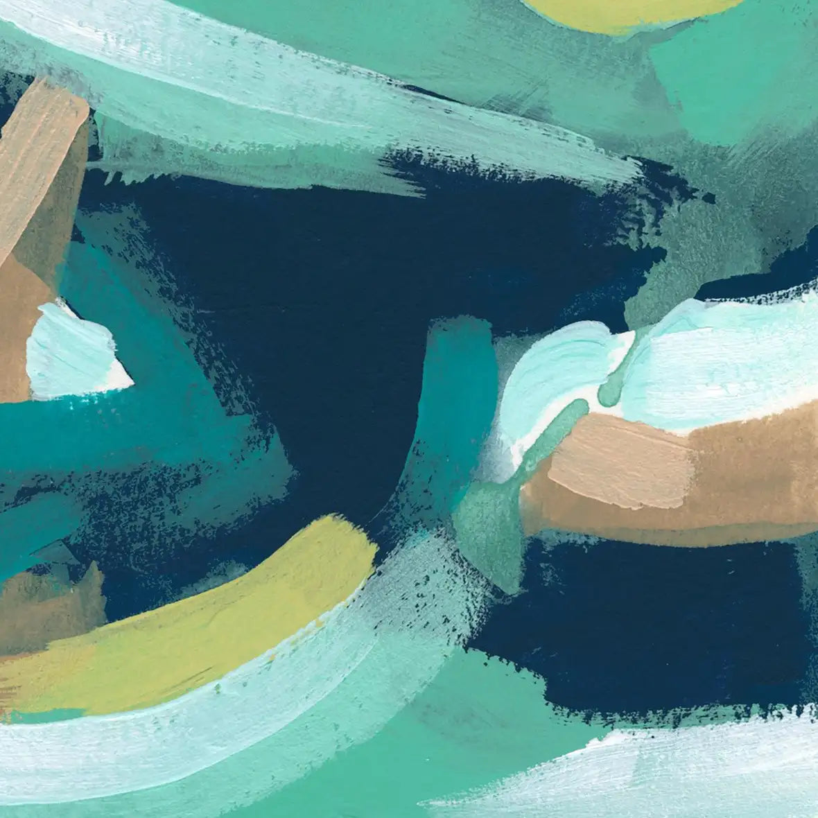 Teal Swirl Abstract IV Wall Art, styled in a bedroom