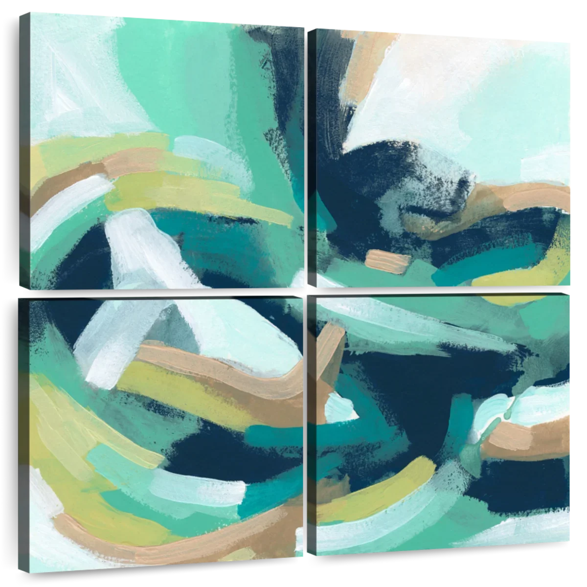 Teal Swirl Abstract IV Wall Art, five panel layout
