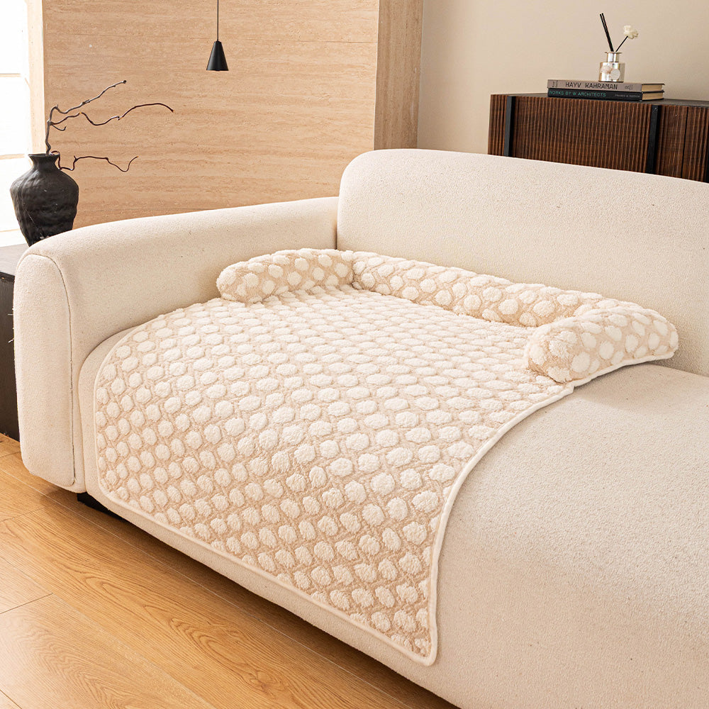 Textured Dot Plush Pet Sofa Bed, cream finish