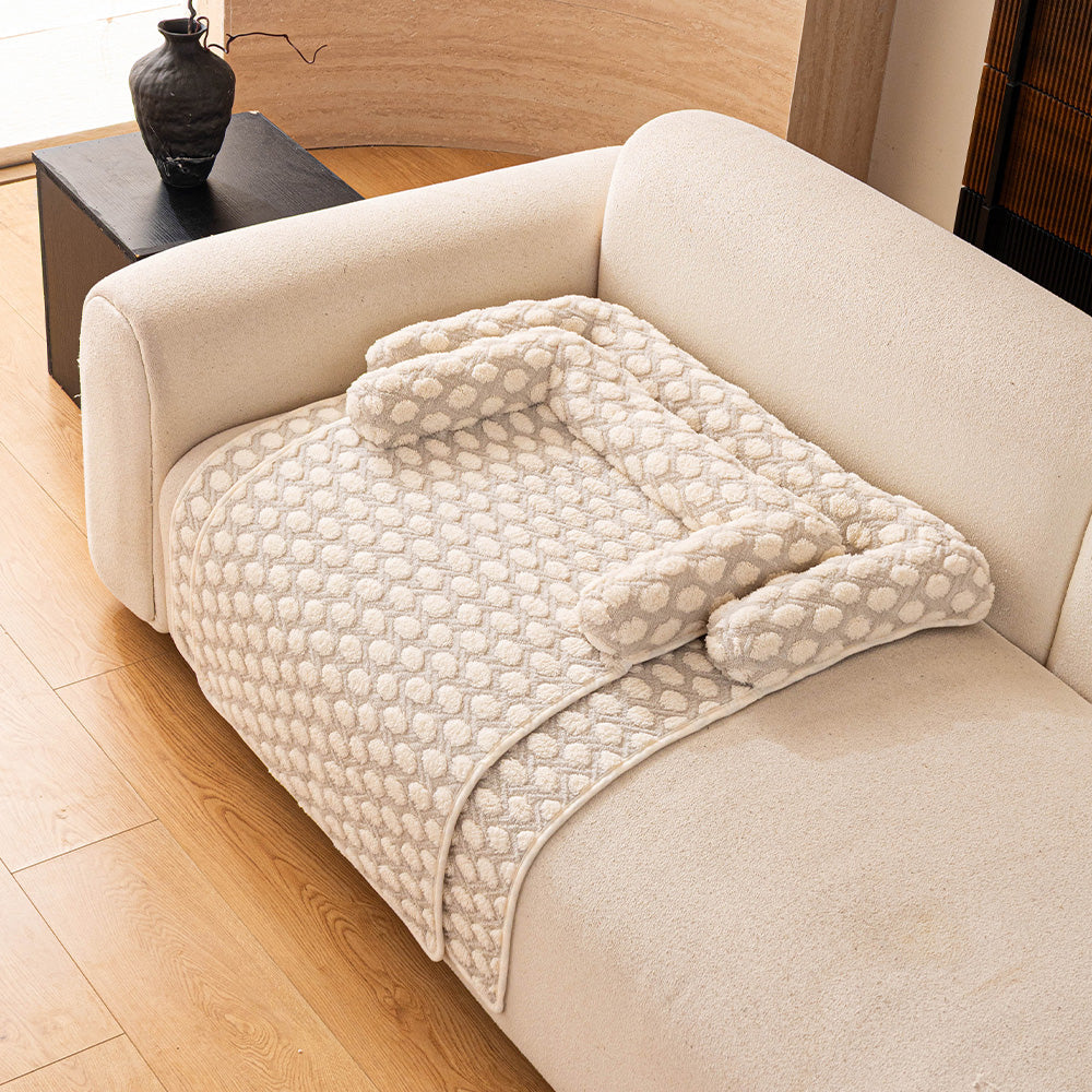 Textured Dot Plush Pet Sofa Bed, corner and stitching detail