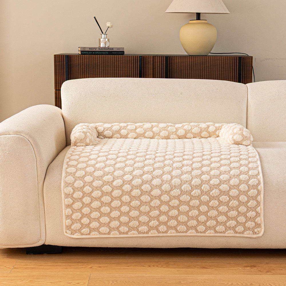 Textured Dot Plush Pet Sofa Bed, plush surface texture close up