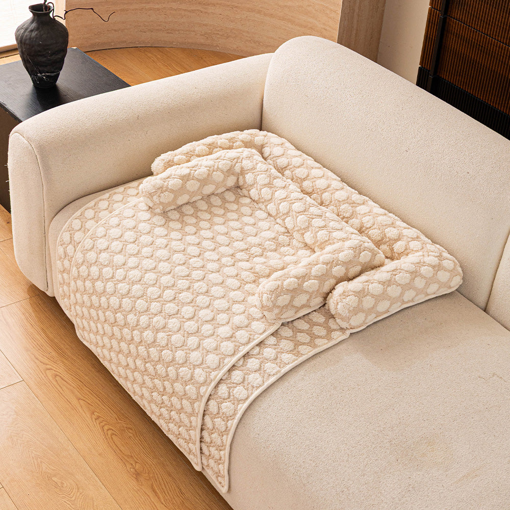 Textured Dot Plush Pet Sofa Bed, bolster edge detail