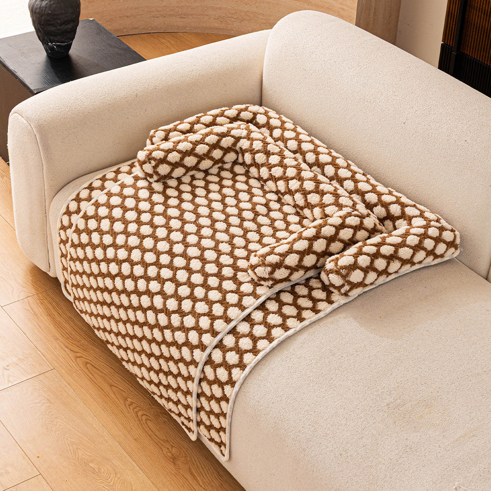 Textured Dot Plush Pet Sofa Bed, with a pet resting on it