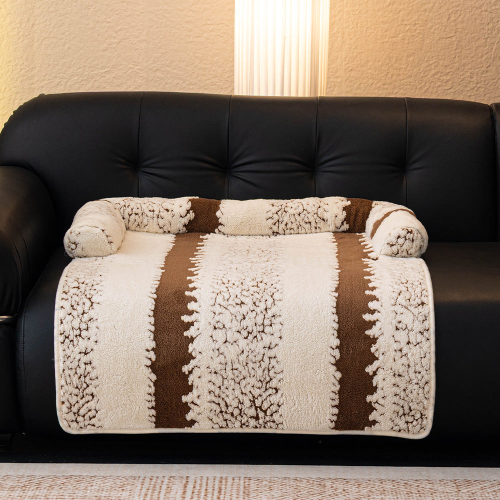 Textured Stripe Plush Bolster Pet Sofa Bed, cocoa finish