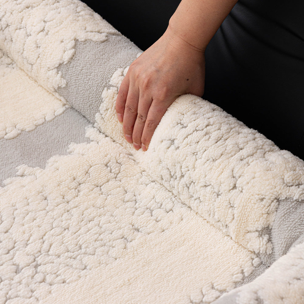 Textured Stripe Plush Bolster Pet Sofa Bed, second styled room view