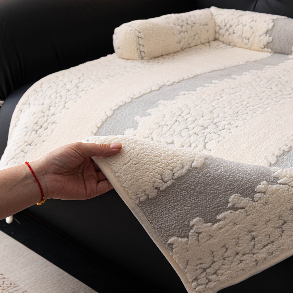 Textured Stripe Plush Bolster Pet Sofa Bed, second plush texture close up