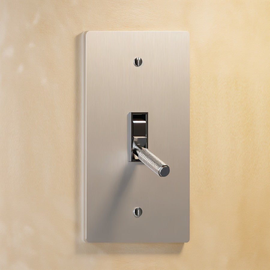 The Architectural Brass 4-Way Toggle Switch (1 to 5 Gang), held in hand for scale