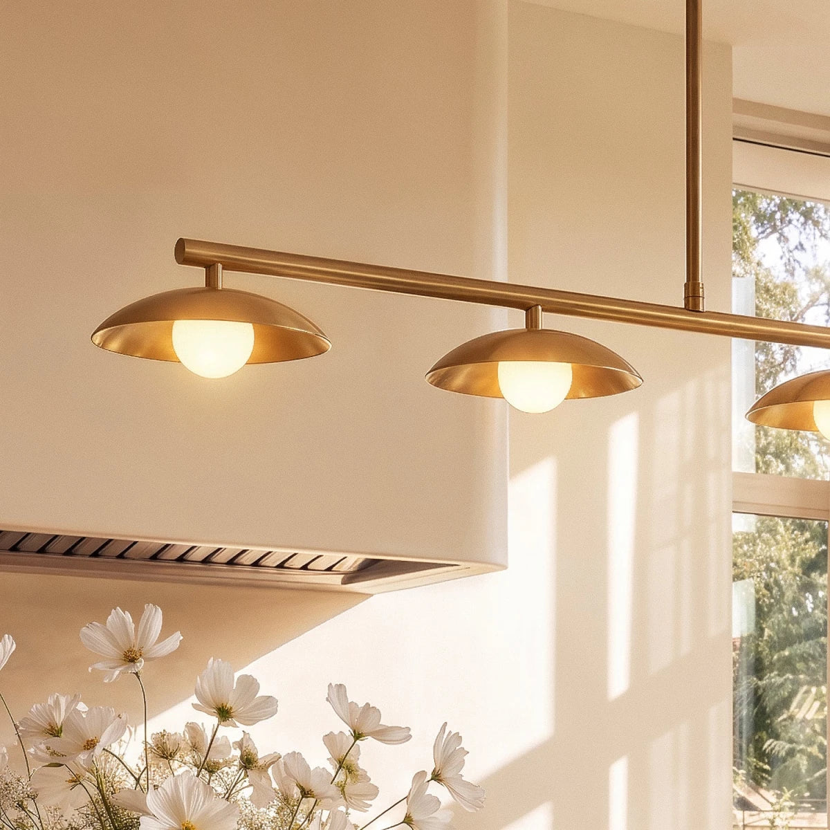 Velix Metal Pendant Light, shown in scale within a hallway