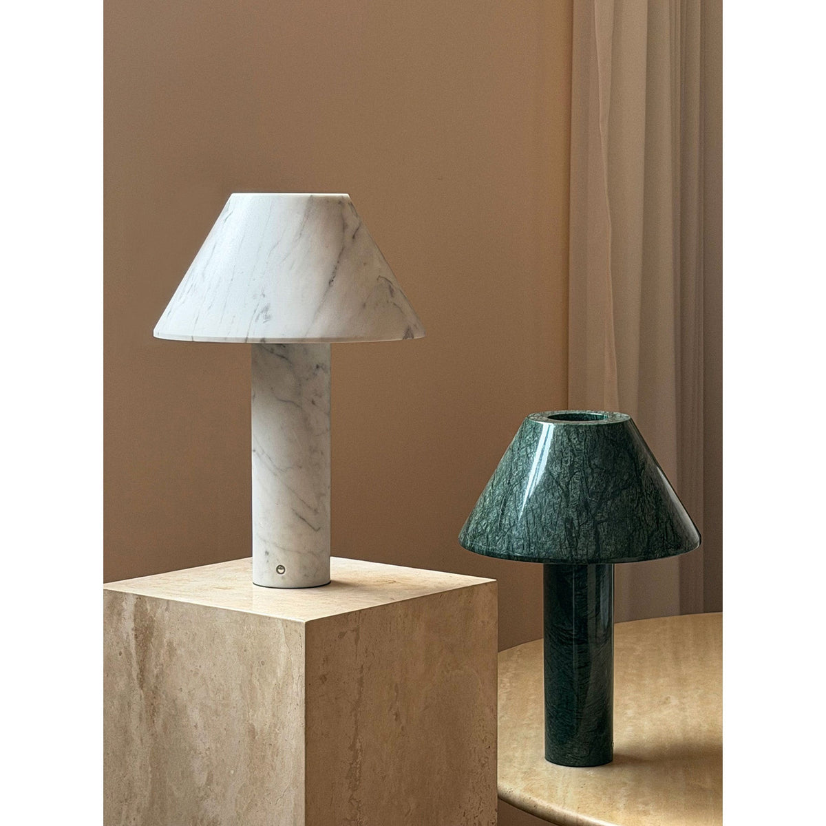 Verdelle Marble Rechargeable Table Lamp, second styled on a console