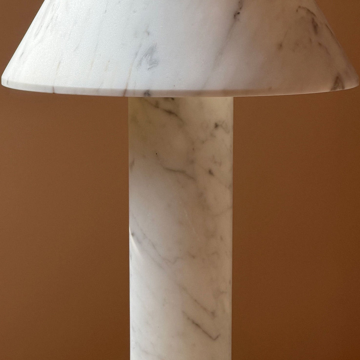 Verdelle Marble Rechargeable Table Lamp, third lit on a side table
