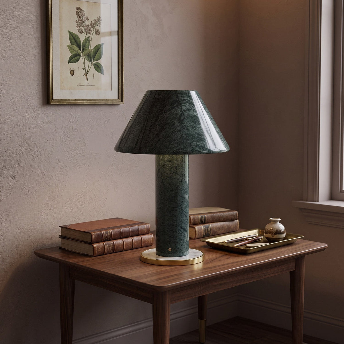 Verdelle Marble Rechargeable Table Lamp, full lamp from the front