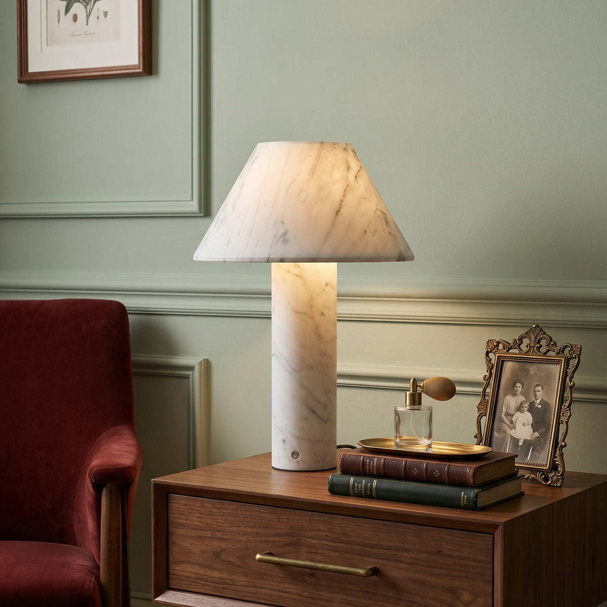 Verdelle Marble Rechargeable Table Lamp, unlit detail view
