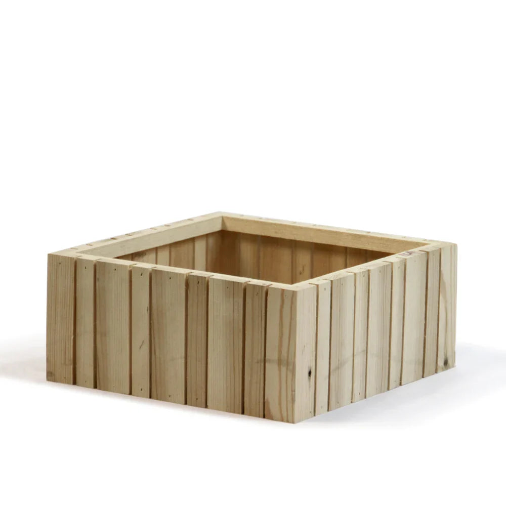 Vertical Slat Wood Box Case Pack, held for scale