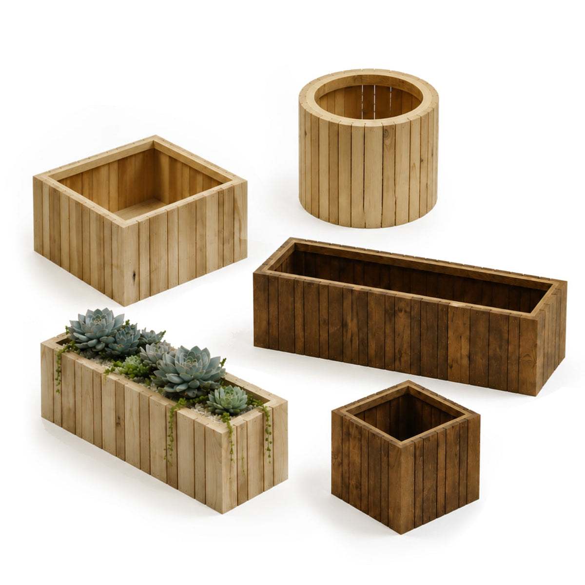 Vertical Slat Wood Planter, full piece on a surface