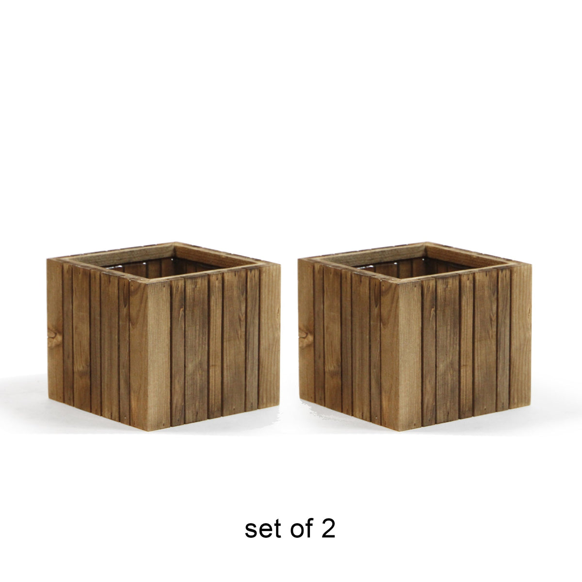 Vertical Slat Wood Planter, scale beside other pieces