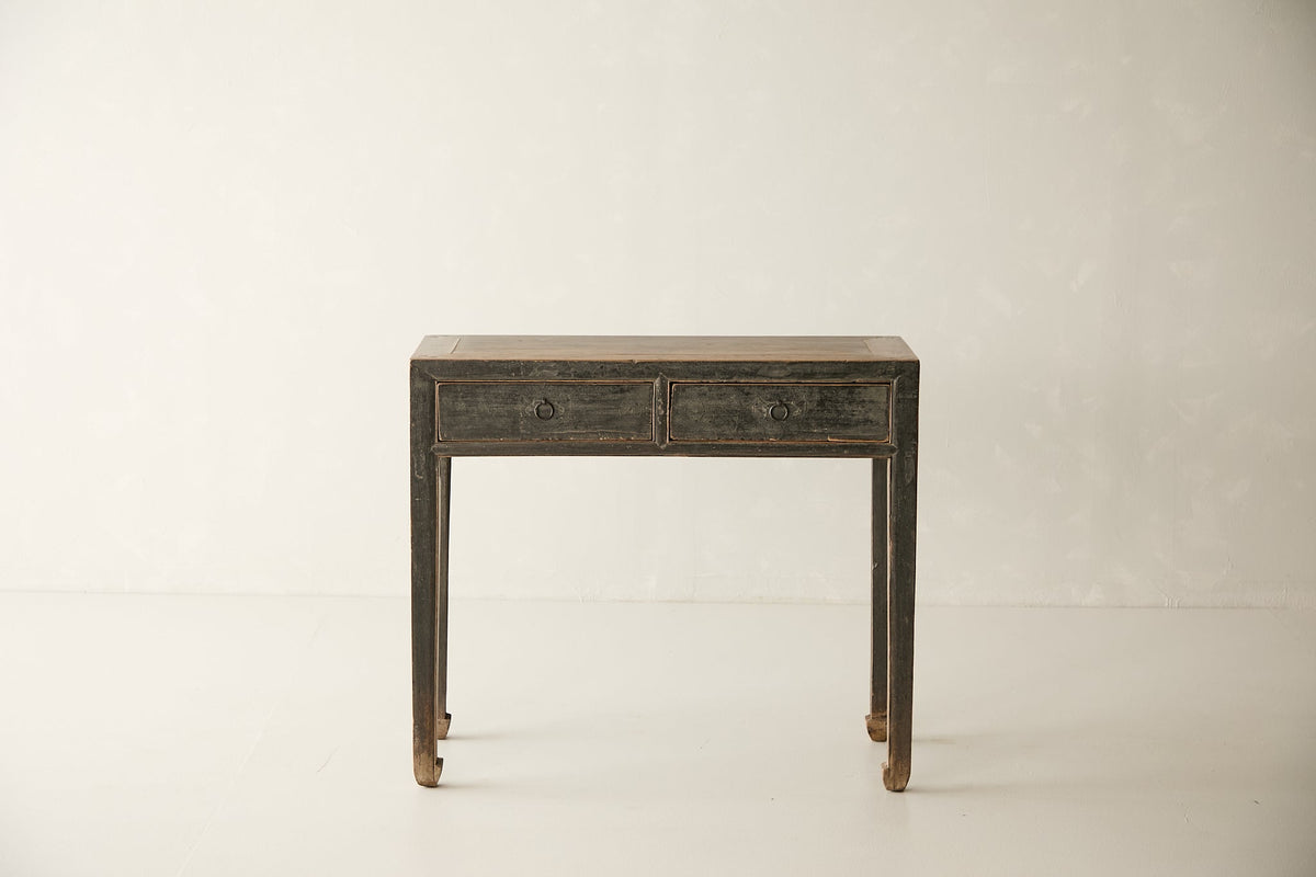 Vintage Solid Elm 2-Drawer Console, front view