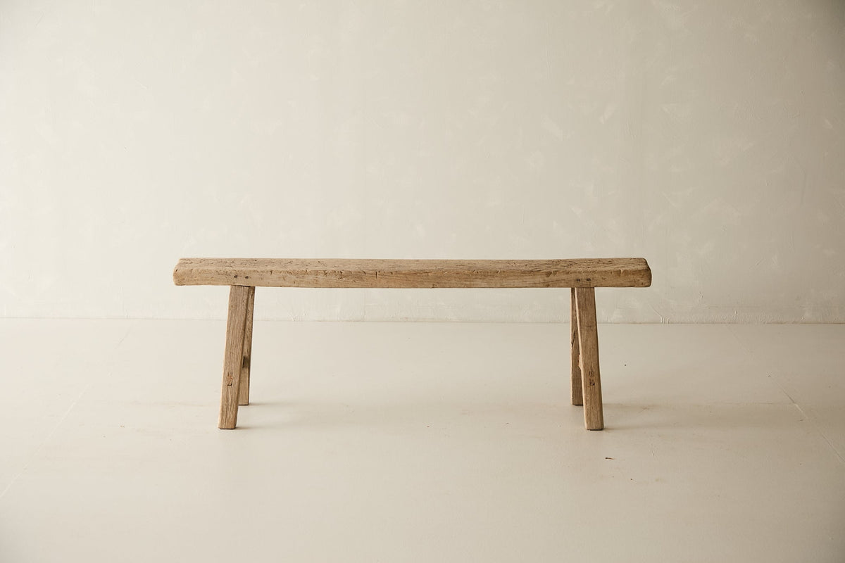 Vintage Solid Elm Bench, front view