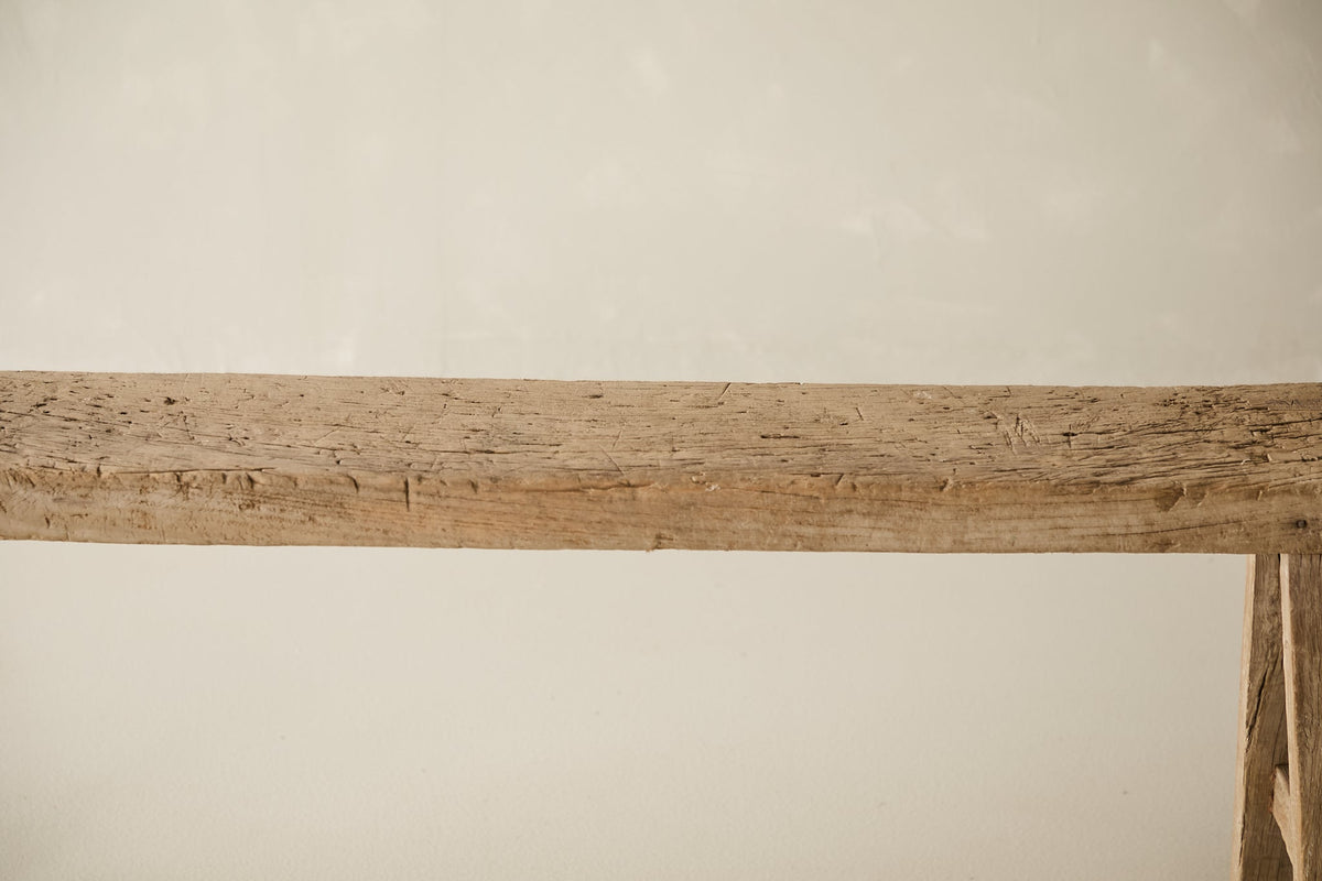 Vintage Solid Elm Bench, side profile