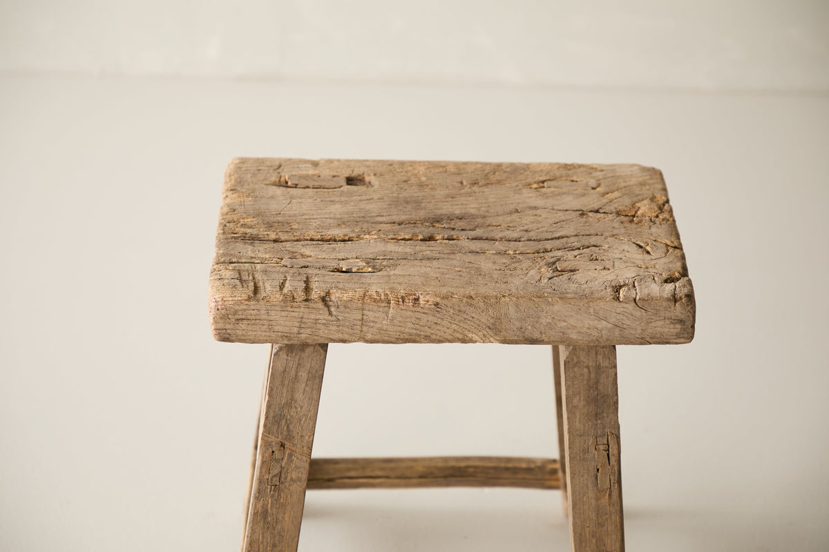 Vintage Solid Elm Ranch Stool, side profile